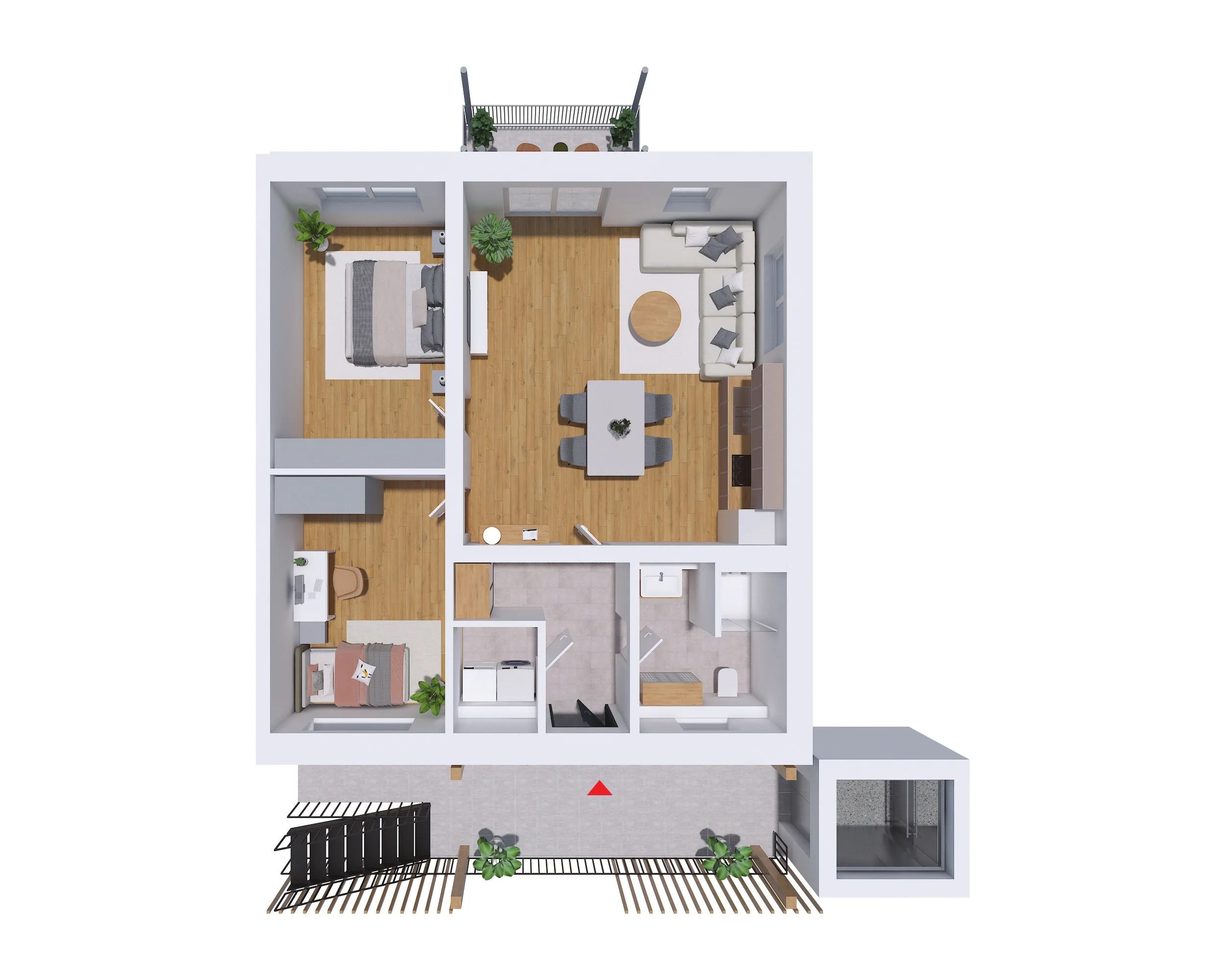 Grundriss Wohnung Rechts — 70,73 m² Wohnfläche