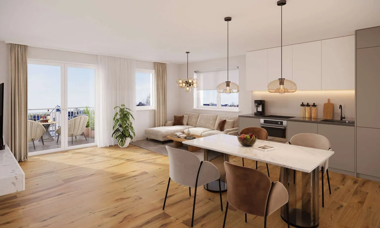 Wohn- und Essbereich mit offener Küche